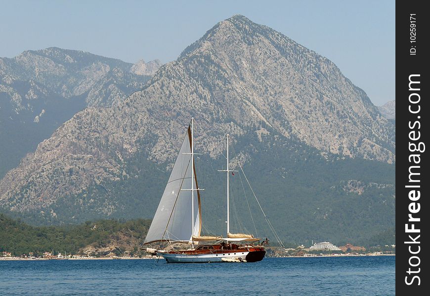 Sailing vessel on the sea. Yacht