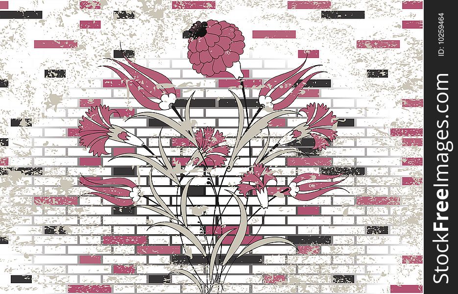 Stone brick wall and ottoman flower design