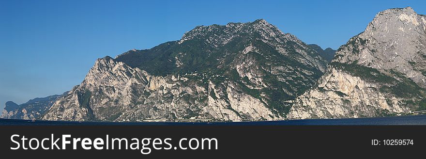 Panorama of Lake Garda taken from beach in Torbole, Italy. Panorama of Lake Garda taken from beach in Torbole, Italy