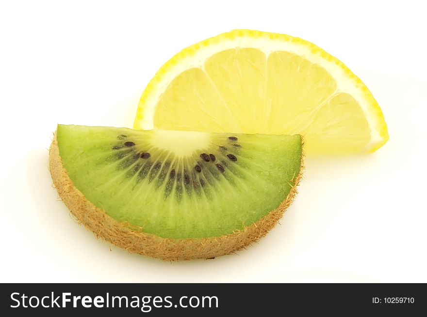 Lemon and kiwi on a white background