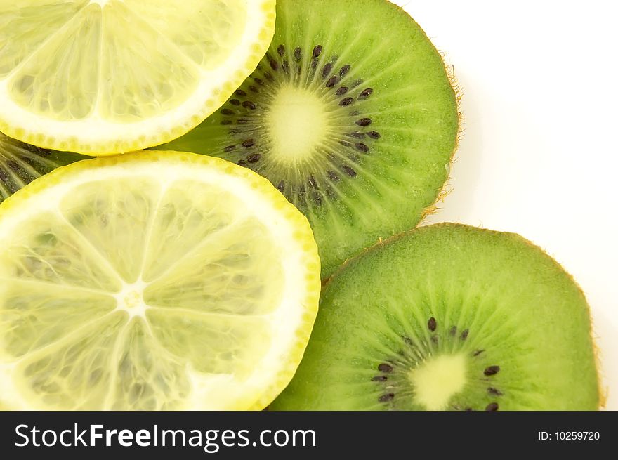 Ripe lemon and sweet kiwi. Ripe lemon and sweet kiwi