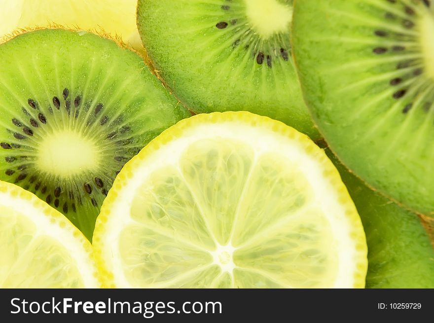 Fruit background of lemon and kiwi