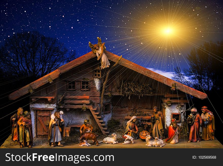 Nativity Scene, Sky, Night, Christmas Decoration