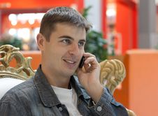 Man Smiles With Telephone In Hand Stock Photos Man Smiles With Telephone In Hand Stock Photos