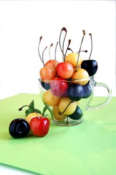 Sweet Cherries In A Glass Cup Stock Photography