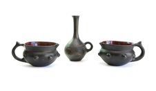 Two Black Decorative Ceramic Pots And Small Jug Is Royalty Free Stock Photography