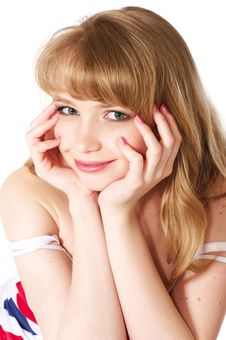 Smiling Teenage Girl With Long Blond Hair Royalty Free Stock Photography