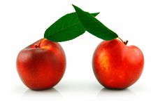 Ripe Peach (Nectarine) With Green Leafs Royalty Free Stock Images Ripe Peach (Nectarine) With Green Leafs Royalty Free Stock Images