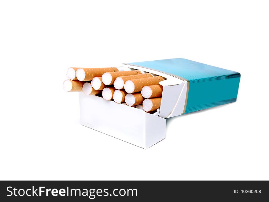 Pack of cigarettes on white background. Pack of cigarettes on white background