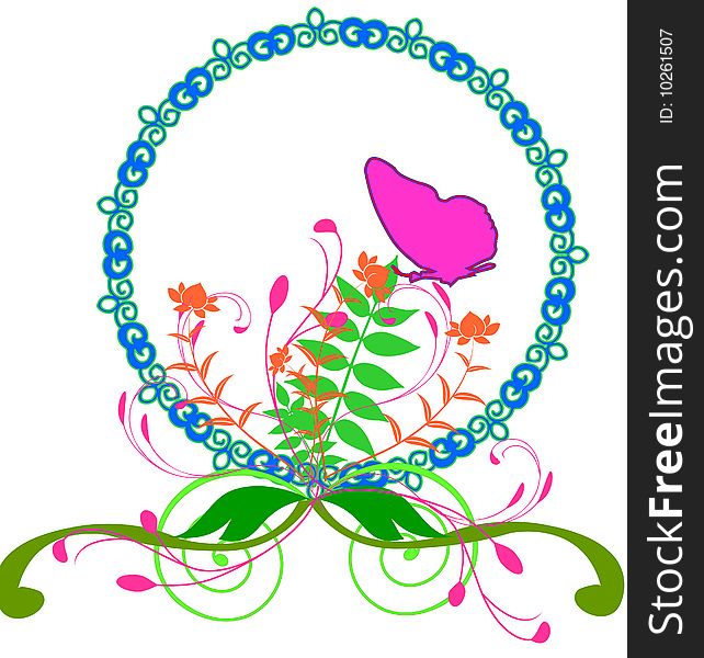 Decorative oval border with flowers and leaf. Decorative oval border with flowers and leaf