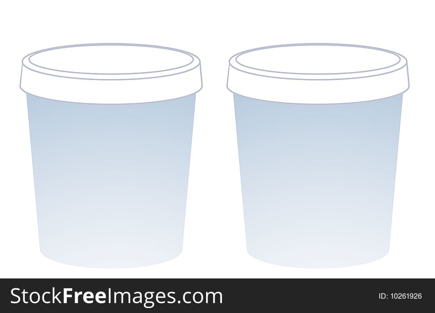 Two blue  plastic cups  on a white background