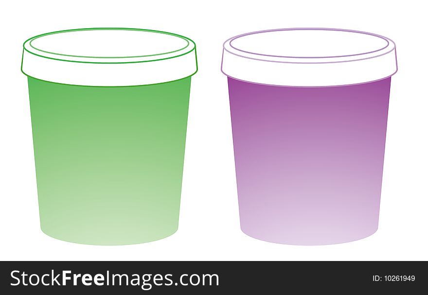 Two color  plastic cups  on a white background