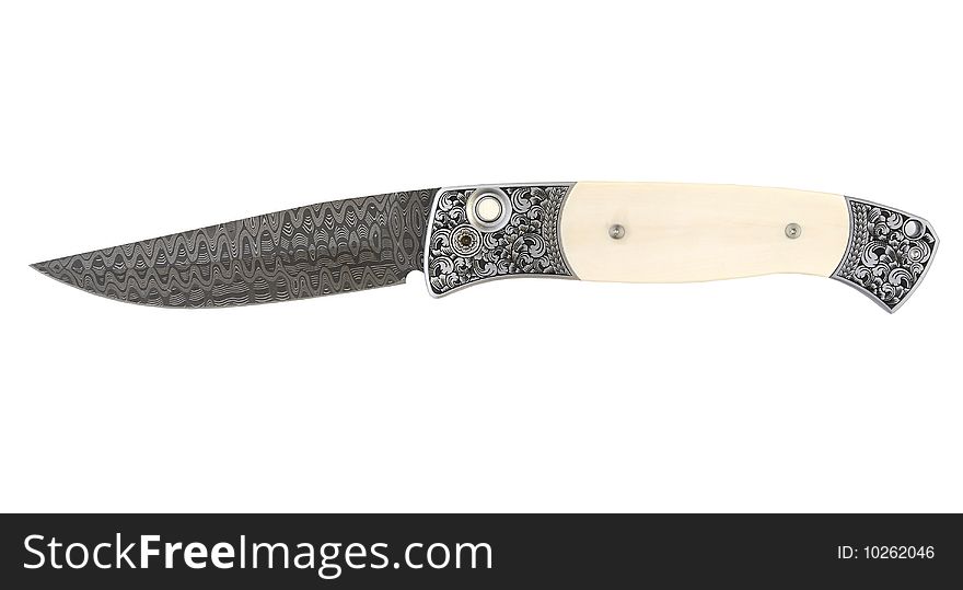 Hand made custom knife with ivory inlay and Damascus Steel blade