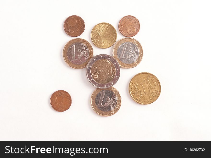 Euro coins isolated on the white