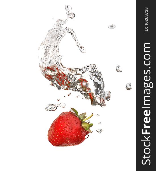 Splashing water background with red strawberry. Isolated with clipping path. Splashing water background with red strawberry. Isolated with clipping path