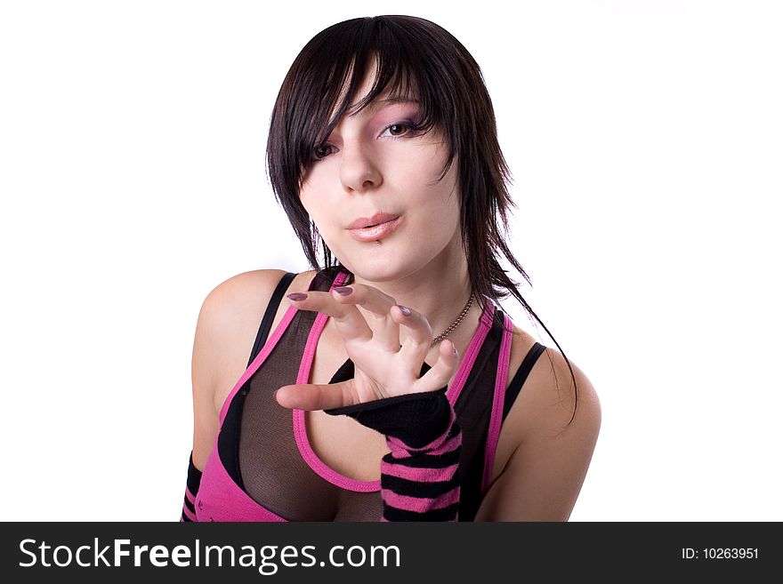 The Young Beautiful Girl On A White Background