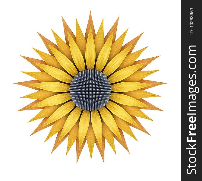 Abstract 3d render of a sunflower which brushed textures. Abstract 3d render of a sunflower which brushed textures