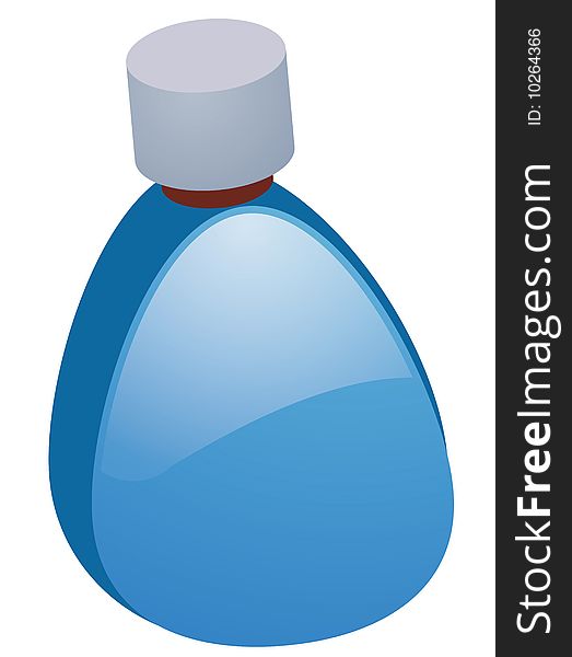 Blue bottle isolated on white background.