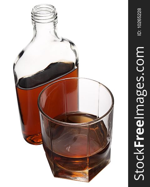 Color photo of a bottle of whiskey. Object on white background. Color photo of a bottle of whiskey. Object on white background