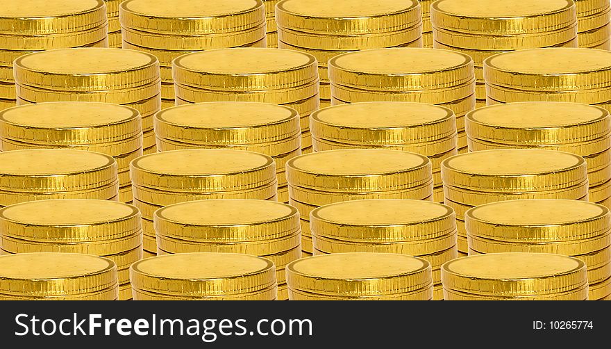 An image of golden coins towers background. An image of golden coins towers background
