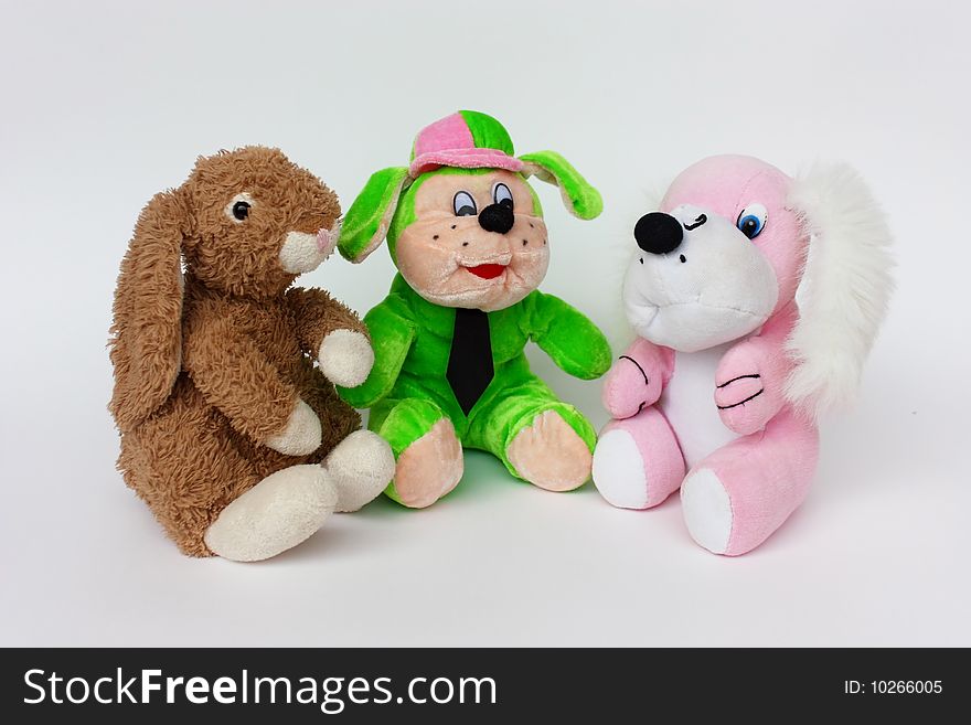 Three little friends, child toys of plush. Three little friends, child toys of plush