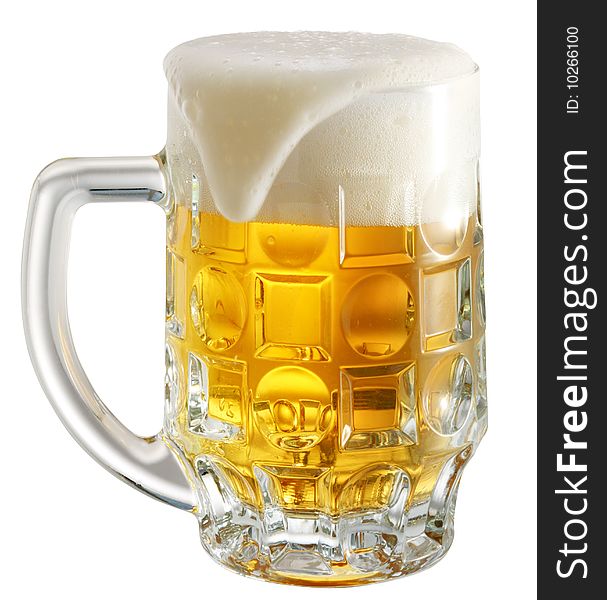 Light beer in glass on a white background