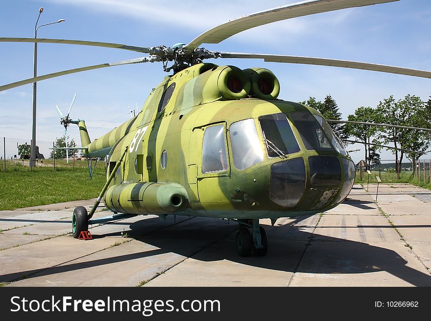 Russian helicopter in green camouflage colour