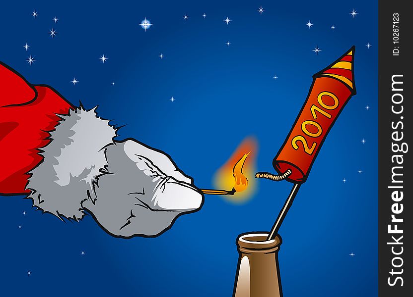 Santa Claus strike a New Year's rocket. Santa Claus strike a New Year's rocket