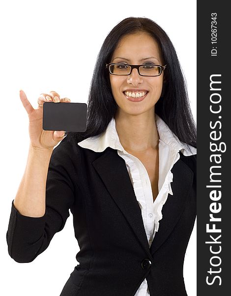 Businesswoman Holding A Blank Card