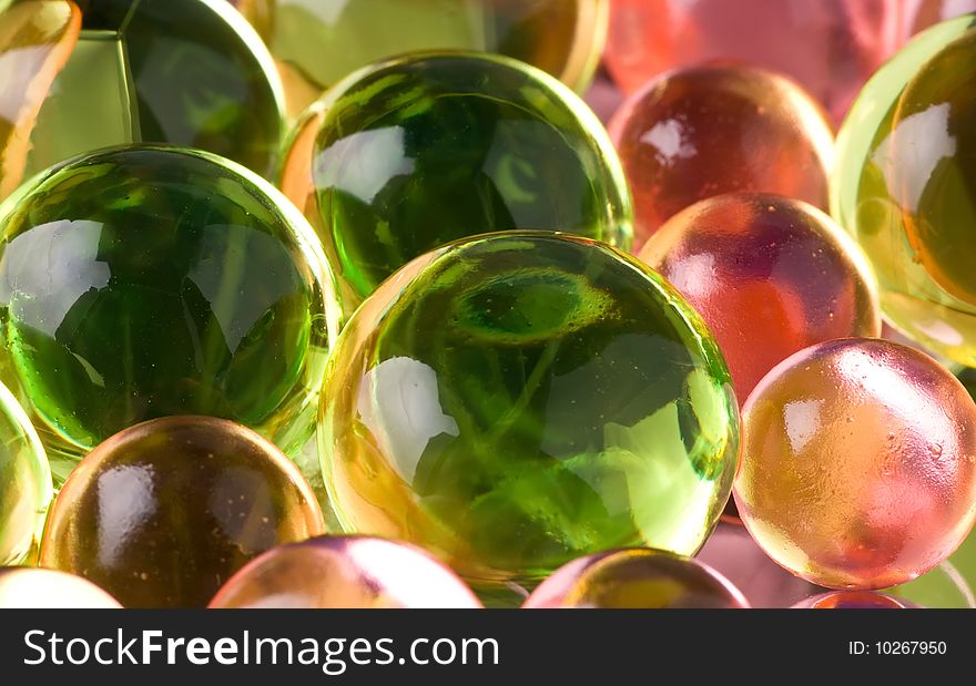 Green and pink spheres, close up. Green and pink spheres, close up