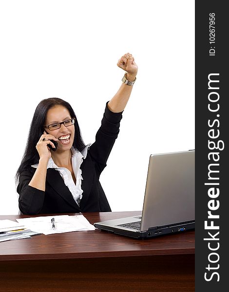 Attractive Businesswoman On The Phone Winning