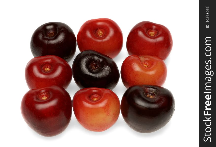 Red sweet cherry on a white background