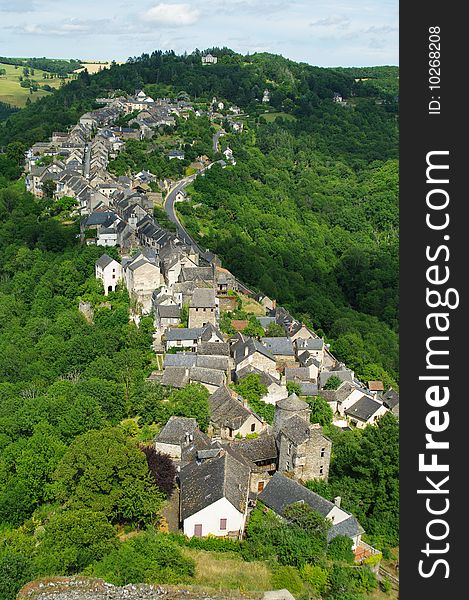 This is the town of najac in france taken from the window of the medieval castle of najac. This is the town of najac in france taken from the window of the medieval castle of najac