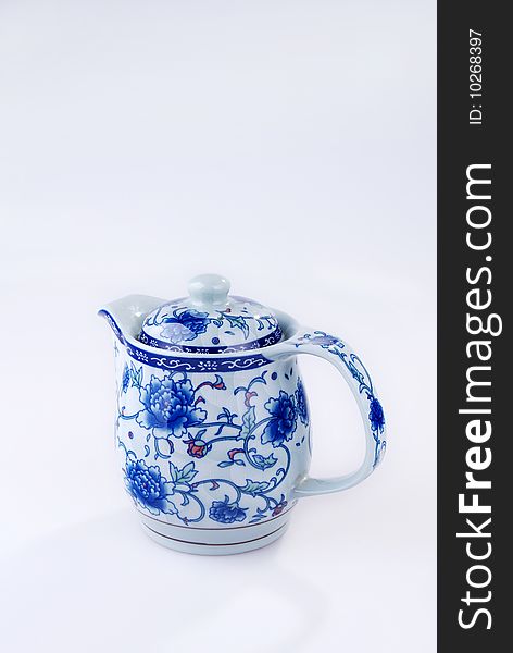 Blue and white porcelain, in white background. Blue and white porcelain, in white background.