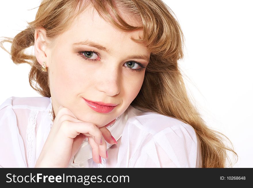 Smiling teenage girl with long blond hair