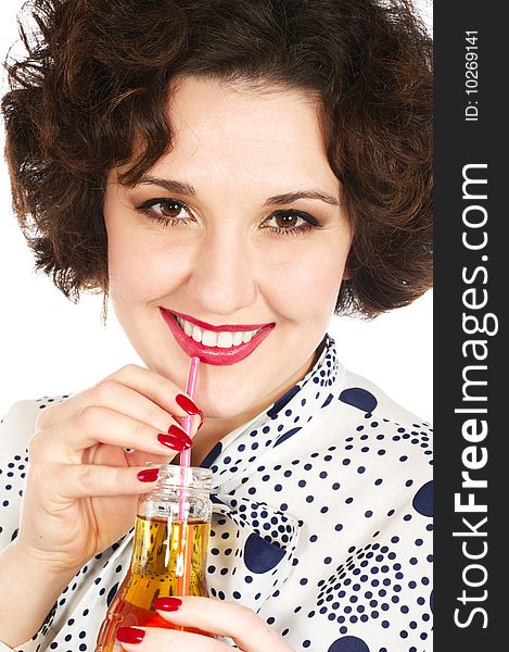Attractive young woman drinking juice. Attractive young woman drinking juice