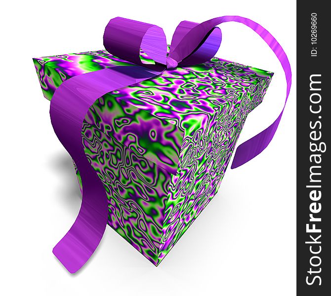 A colorful giftbox with a bow. 3D render with clipping path and shadow over white