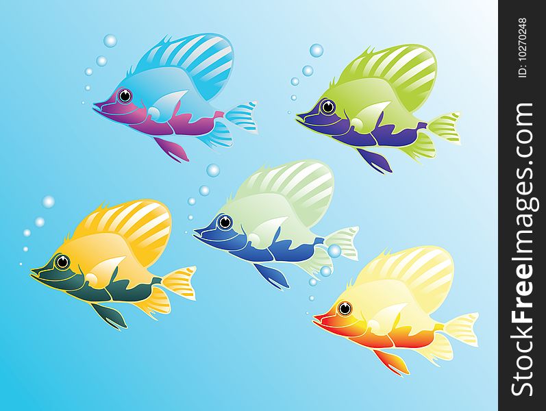 The fishes are floating and I let bubbles. A vector illustration. The fishes are floating and I let bubbles. A vector illustration