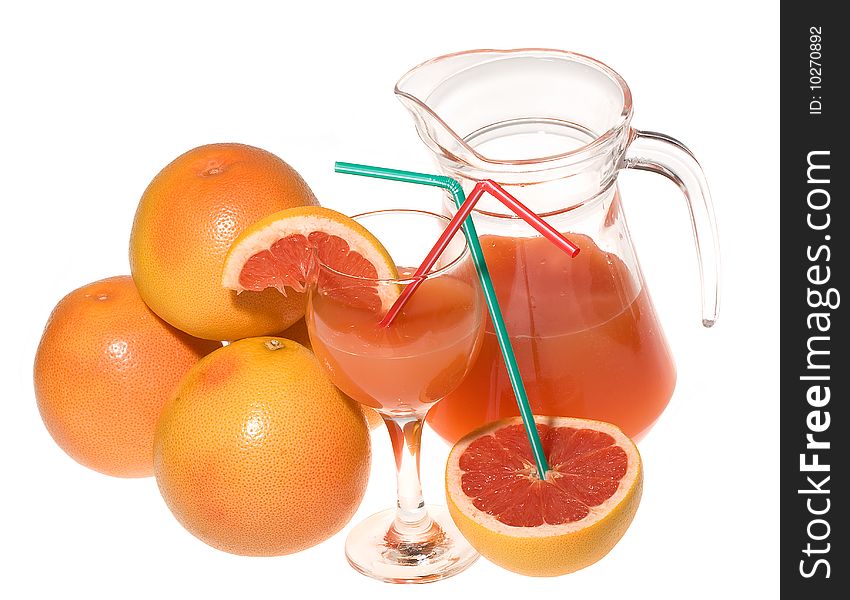 Fresh grapefruit juice on white