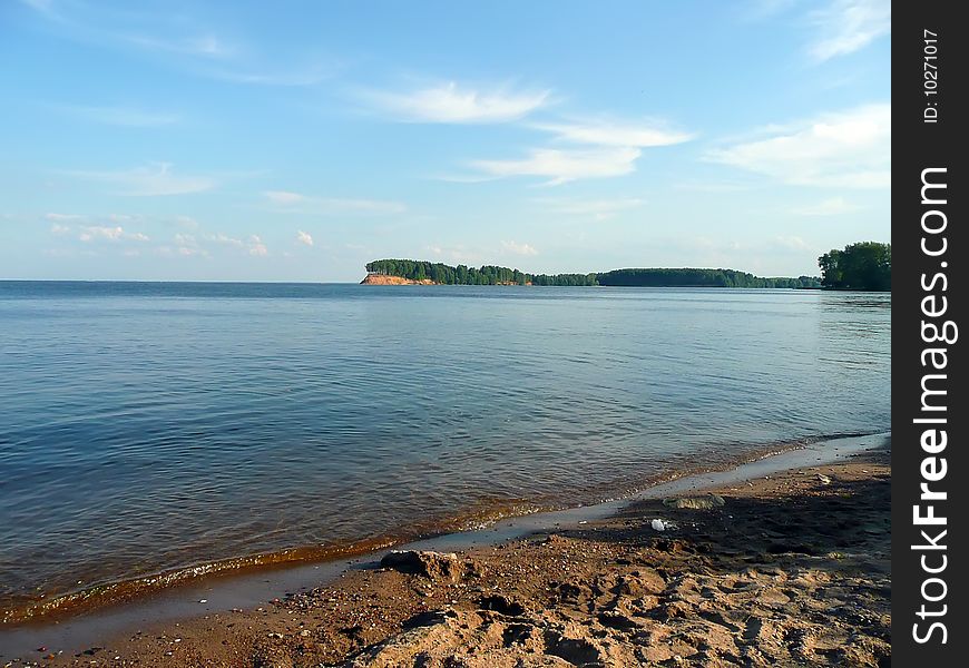 Summer landscape on river, sandy coast. Summer landscape on river, sandy coast