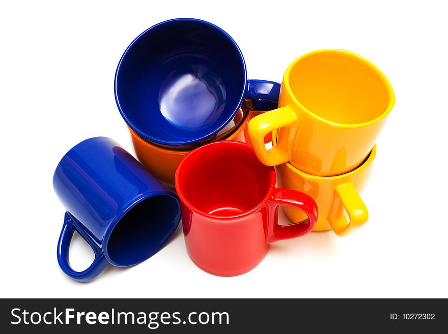 Beautiful color cups on a white background