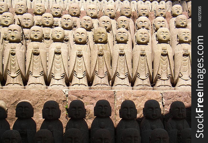 Jizo stone statues in Kamakura. Jizo stone statues in Kamakura