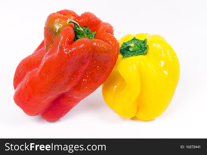 Pair of colored peppers on a white background. Pair of colored peppers on a white background