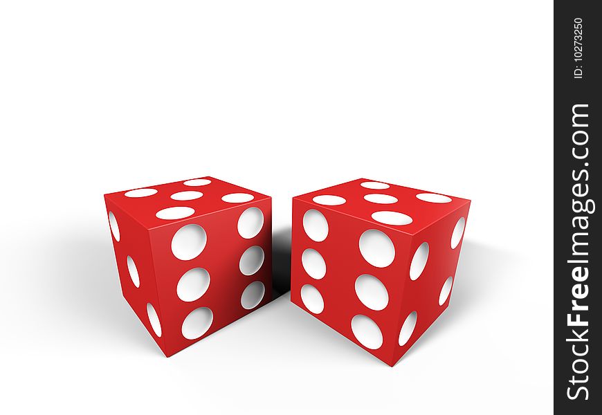 Two white dices on white background