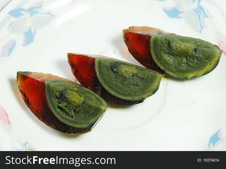 Chinese preserved egg on the white dish