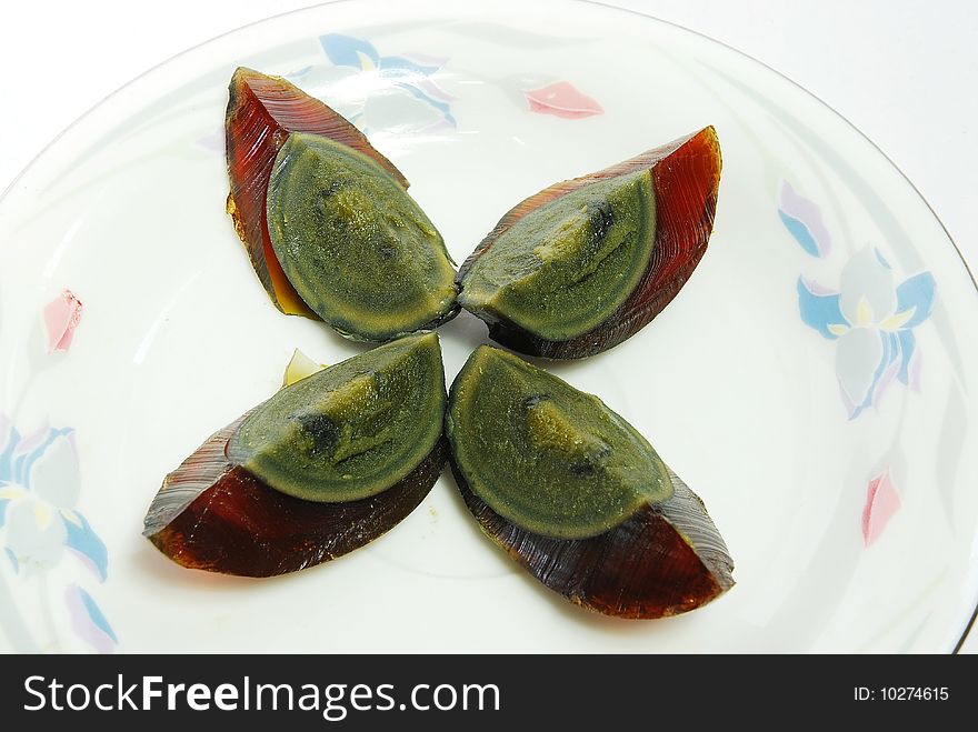 Chinese preserved egg on the white dish