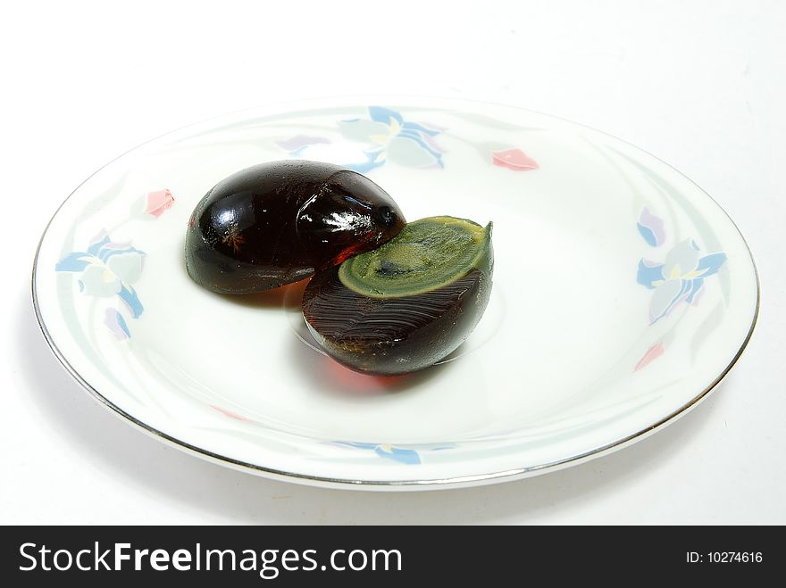 Chinese preserved egg on the white dish