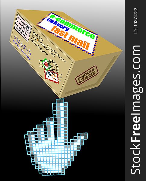 Vector illustration of cursor clicking a box   bought on web. Vector illustration of cursor clicking a box   bought on web