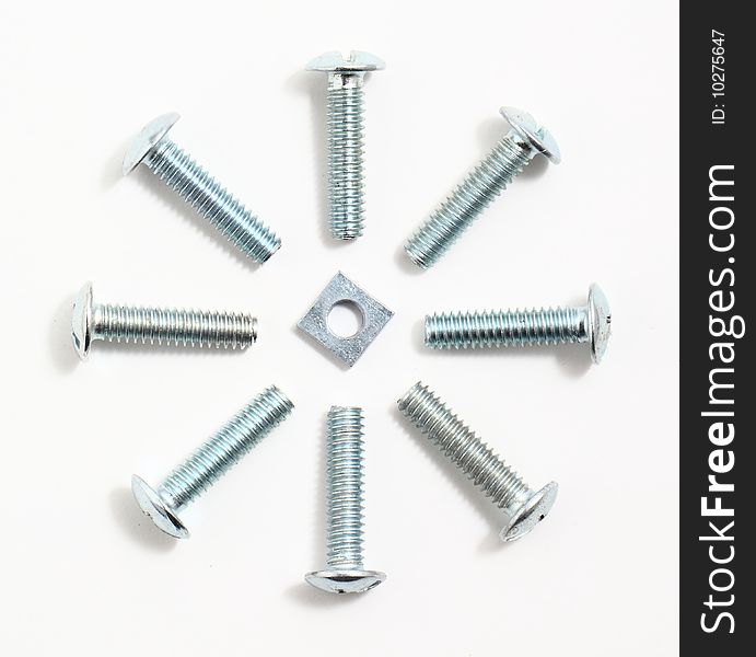 Screws and nuts on a white background