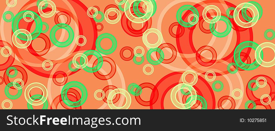 Banner of multicolored circles on a green background